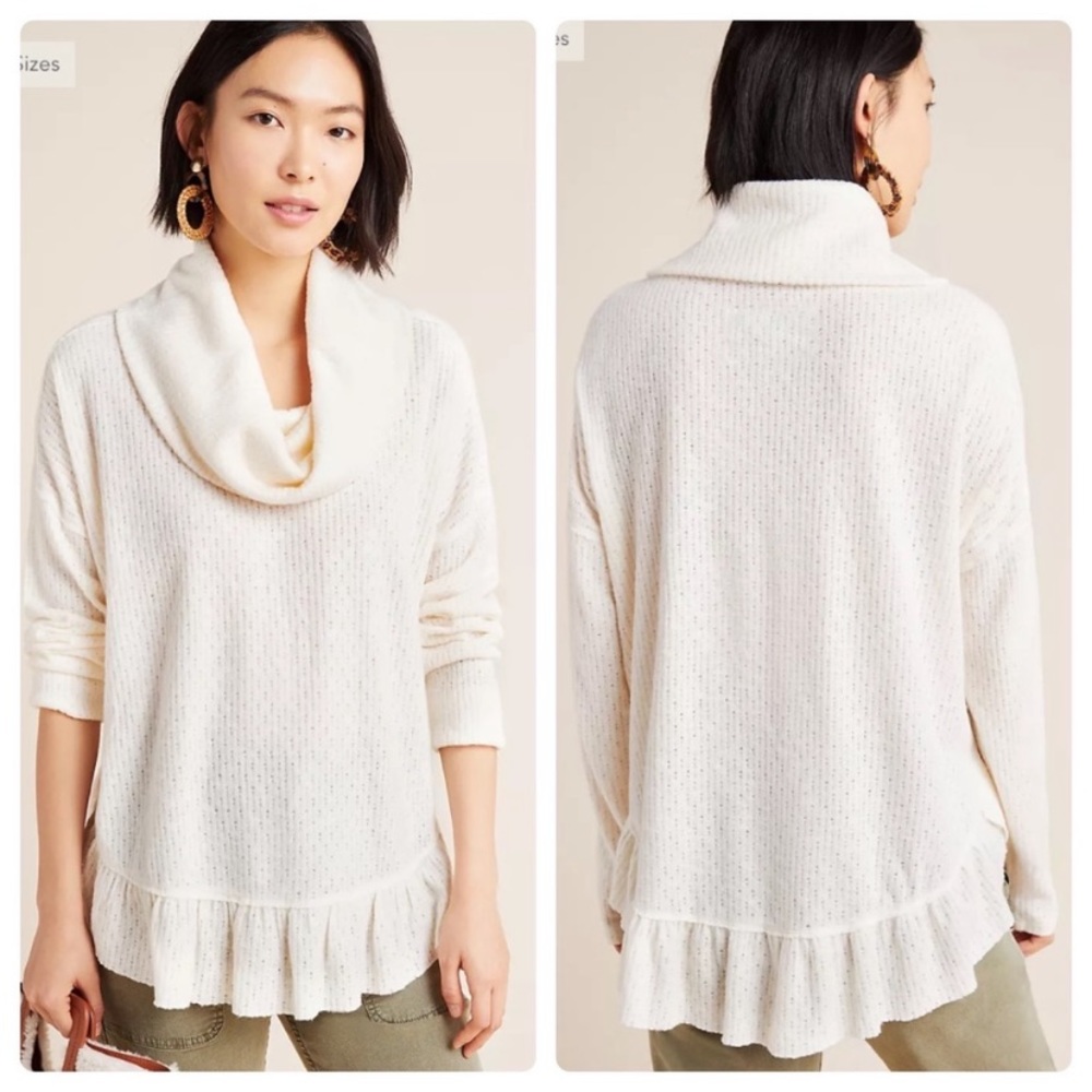 New Anthropologie Maeve Addie Ruffled Hacci Pullover size S